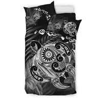 Hawaiian Map Turtle Tattoo Hibiscus Plumeria Polynesian Bedding Set - White - Polynesian Pride