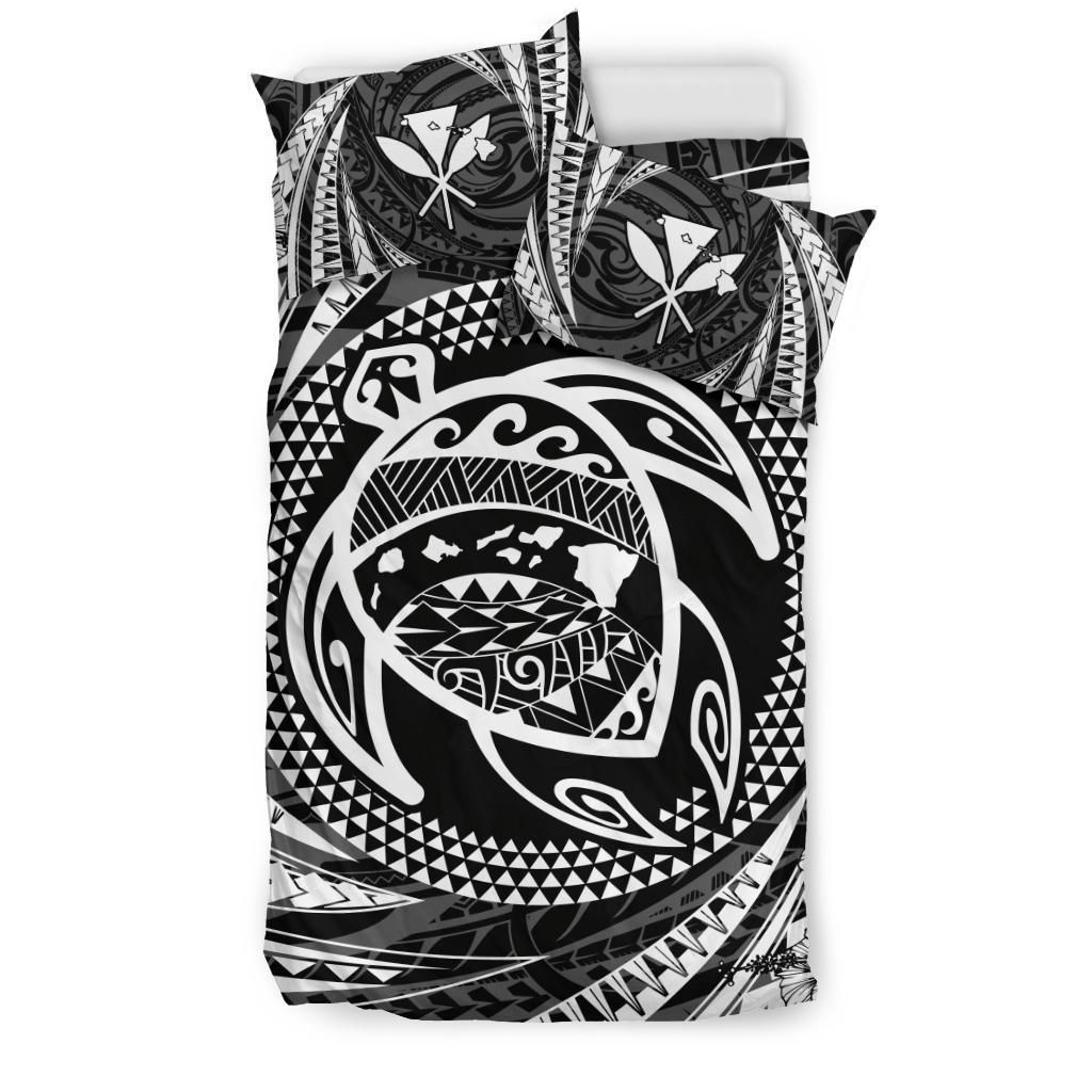 Hawaiian Kanaka Honu Hibiscus Tornado White Polynesian Bedding Set - Polynesian Pride