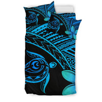 Hawaiian Turtle Kakau Plumeria Polynesian Bedding Set Blue - Polynesian Pride