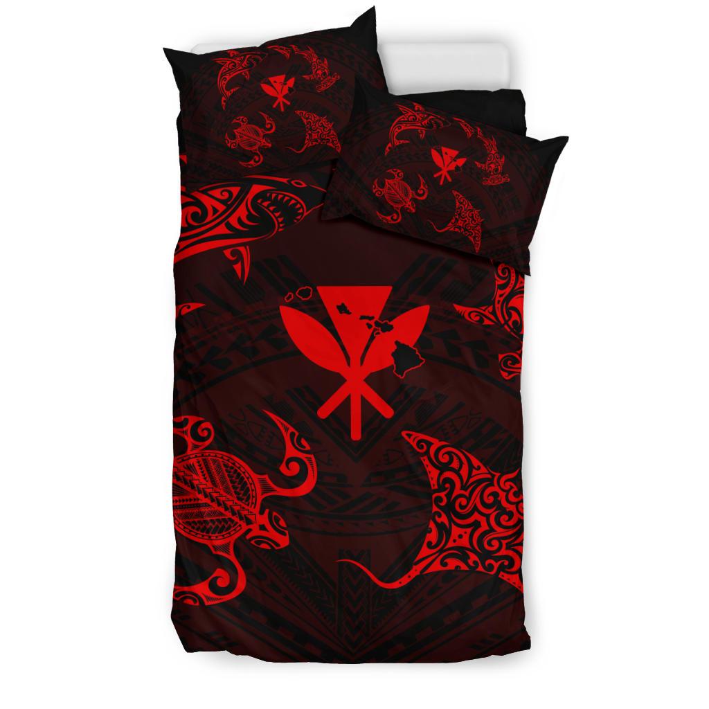Polynesian Turtle Hammerhead Shark Ray Kanaka Hawaii Bedding Set Circle Red - Polynesian Pride