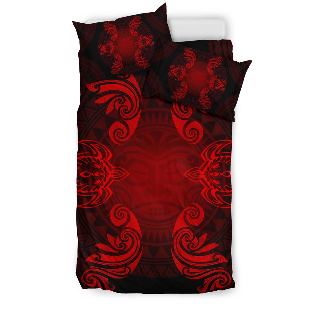 Hawaiian Turtles Tribal Mask Polynesian Bedding Set Red - Polynesian Pride