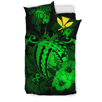 Hawaiian Map Hibiscus Kanaka Polynesian Bedding Set - Harold Turtle - Green - Polynesian Pride