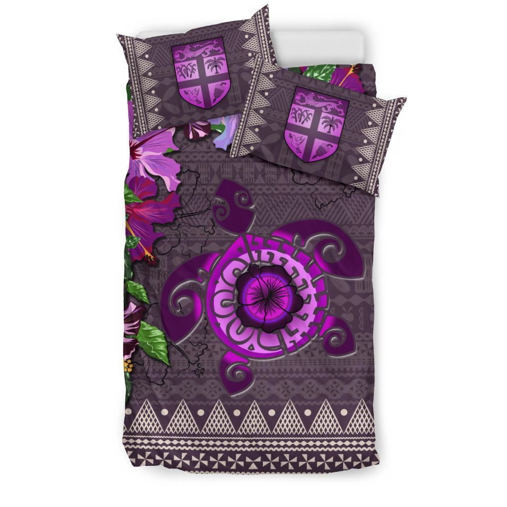 Polynesian Duvet Cover Set - Fiji Bedding Set Tapa Turtle Hibiscus Purple - Polynesian Pride
