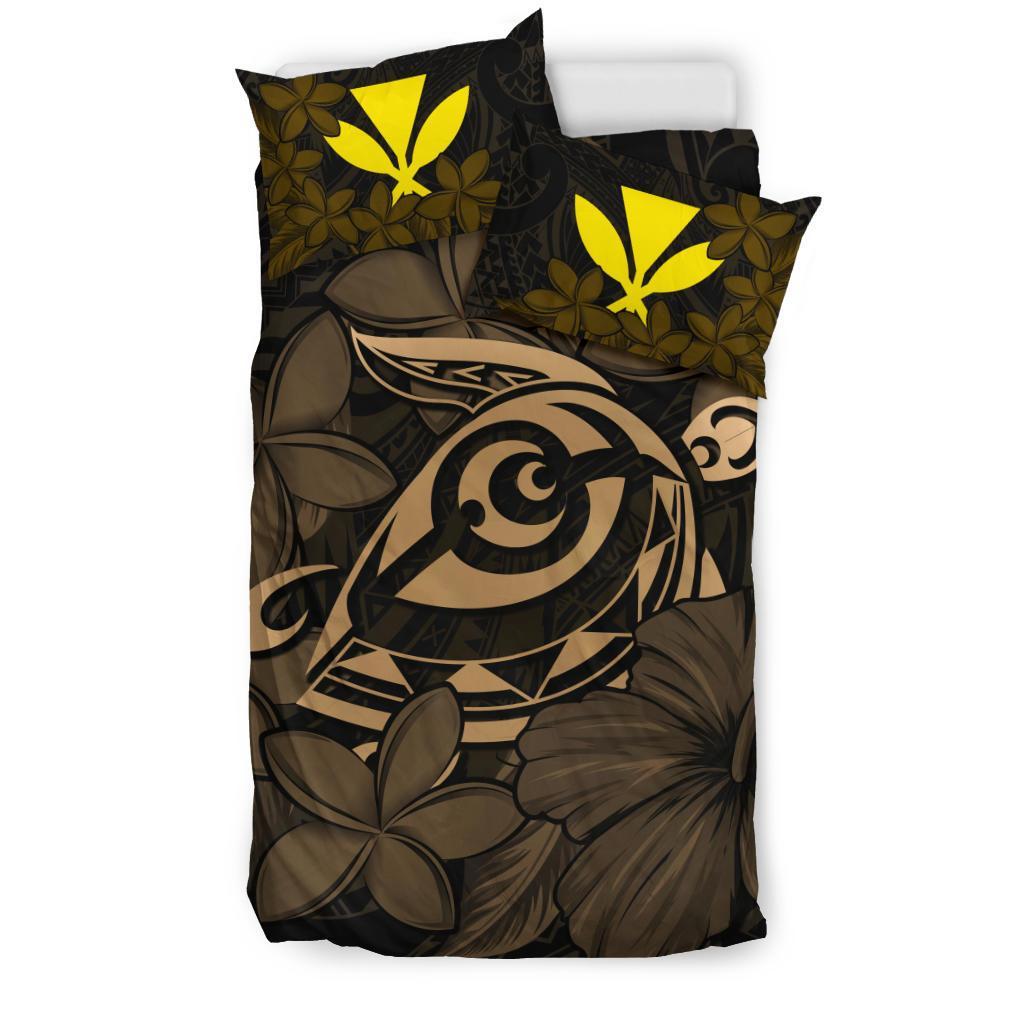 Hawaiian Turtle Hibiscus Plumeria Kanaka Polynesian Bedding Set Gold - Soft Style - Polynesian Pride