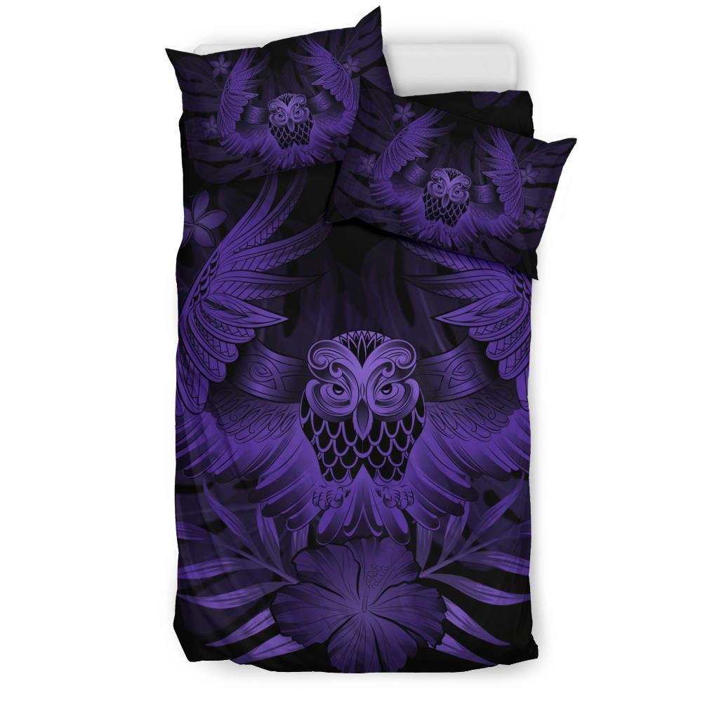 Hawaiian Owl Hibiscus Plumeria Polynesian Bedding Set - Purple - Polynesian Pride