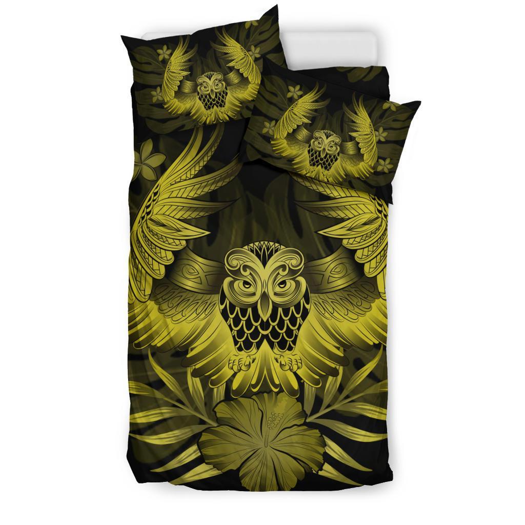 Hawaiian Owl Hibiscus Plumeria Polynesian Bedding Set - Yellow - Polynesian Pride