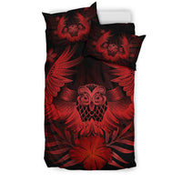 Hawaiian Owl Hibiscus Plumeria Polynesian Bedding Set - Red - Polynesian Pride