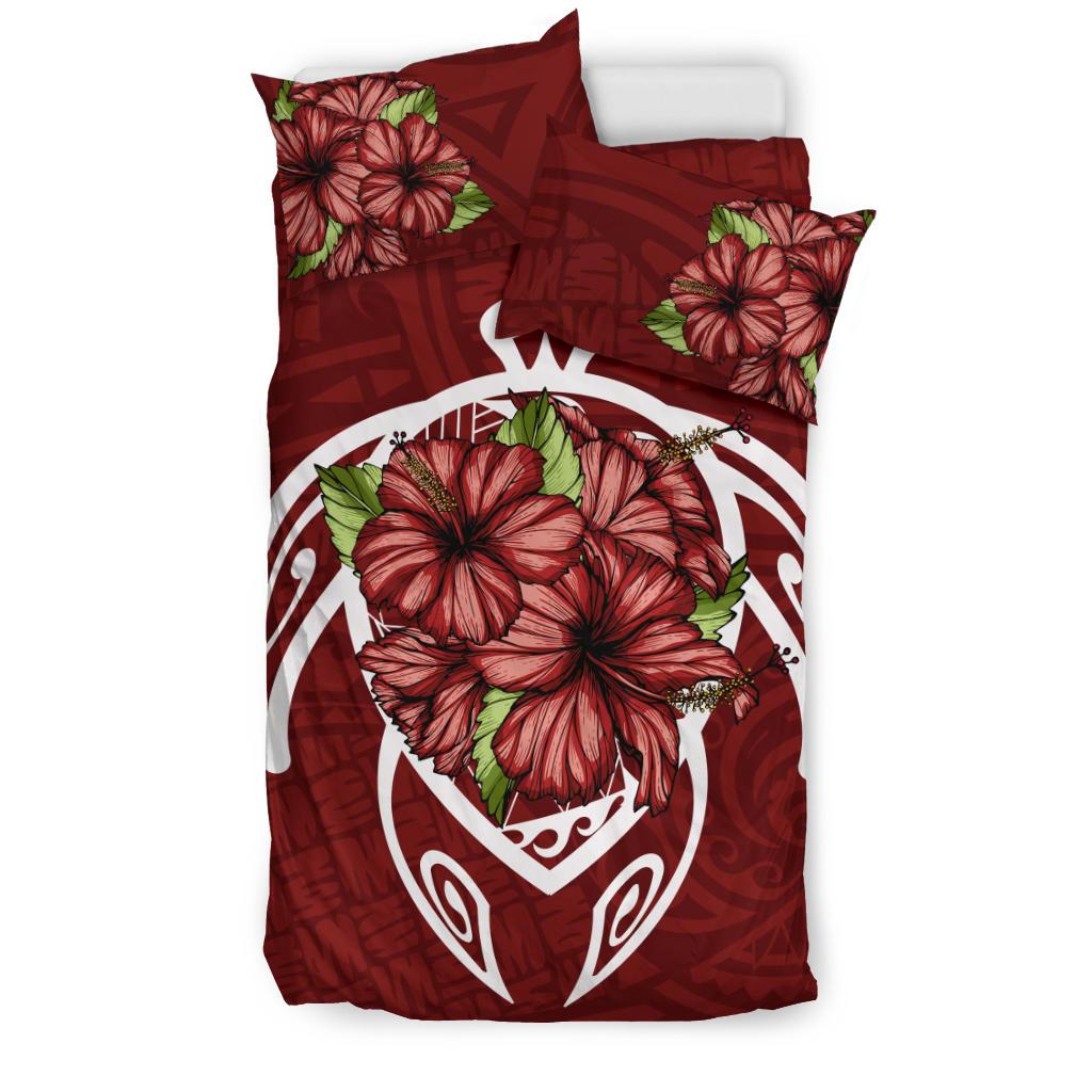 Hawaii Bedding Set - Hawaii Turtle Hibiscus Polynesian Bedding Set - Red Two - Polynesian Pride