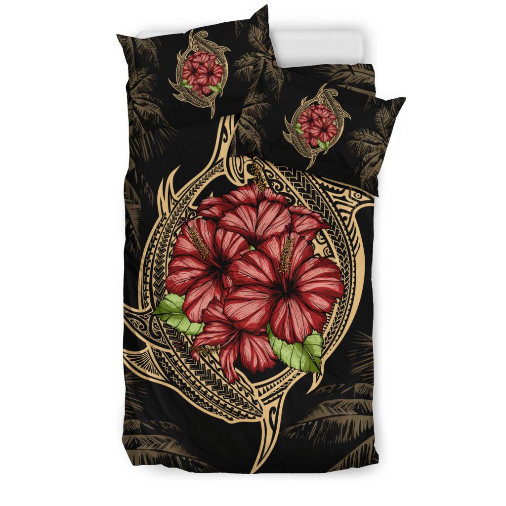Hawaii Shark Hibiscus Gold Bedding Set - Polynesian Pride