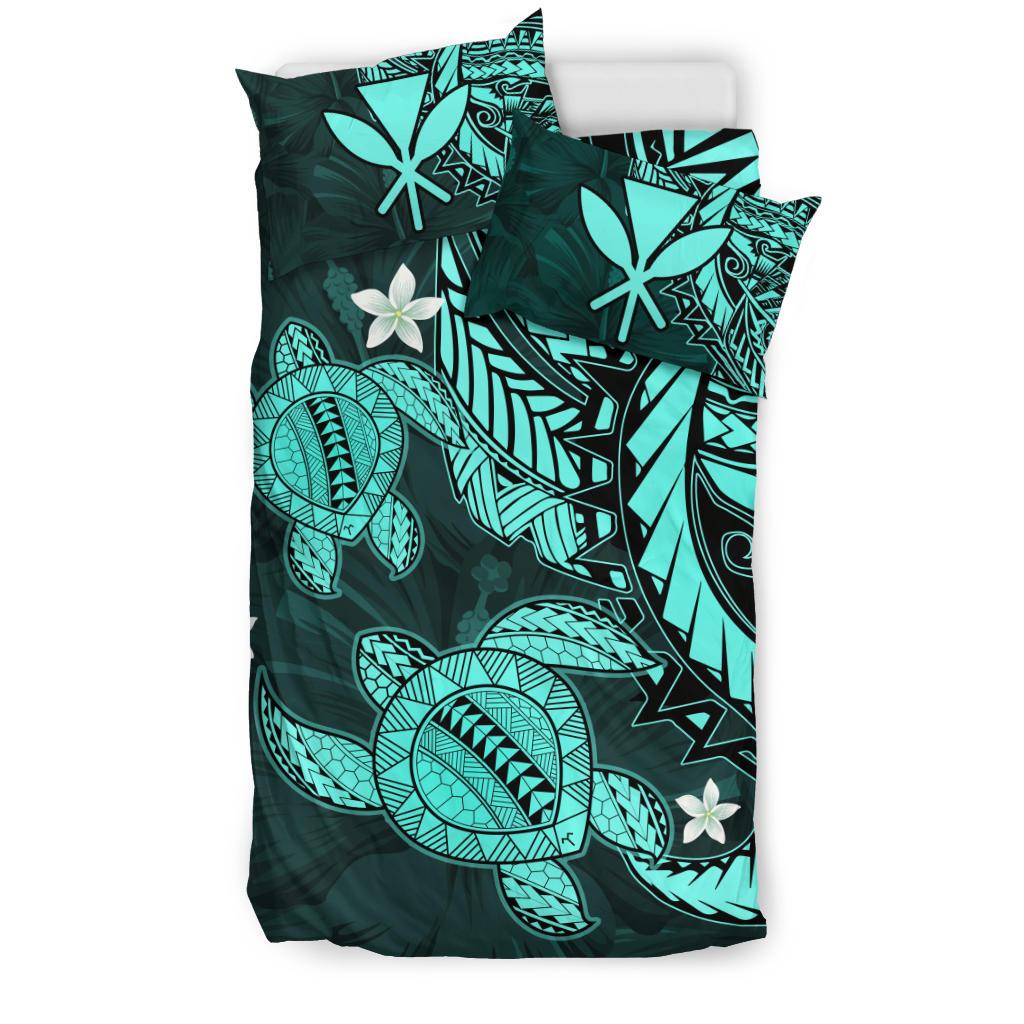 Hawaii Bedding Set - Hawaii Polynesian Turtle Hibiscus Bedding Set - Turquoise - Polynesian Pride