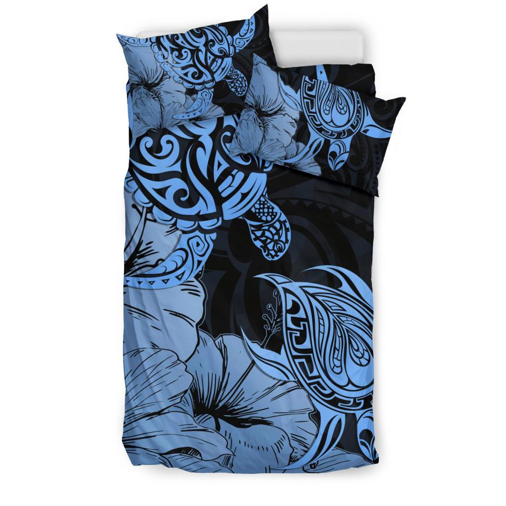 Hawaii Turtle Bedding Set Polynesian Hibiscus Art Gold Blue AH - Polynesian Pride