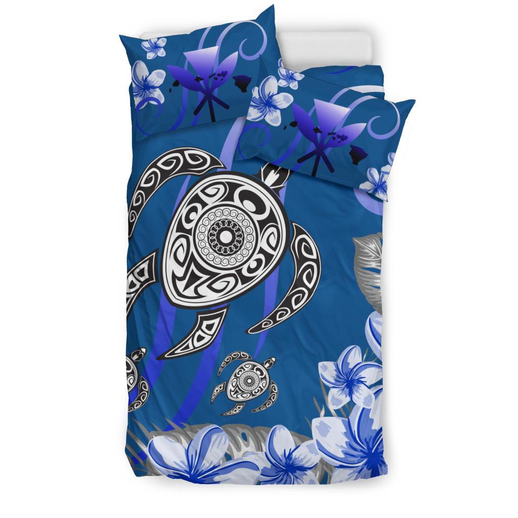 Hawaii Turtle Polynesian Mix Plumeria Blue Bedding Set - Polynesian Pride