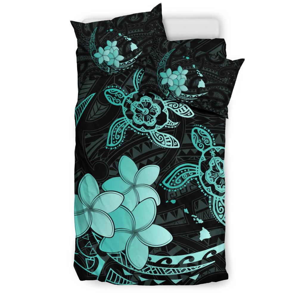 Hawaii Polynesian Turtle Plumeria Bedding Set - Pog Style Turquoise - Polynesian Pride