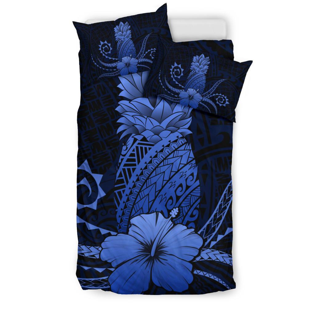 Hawaii Polynesian Pineapple Hibiscus Bedding Set - Zela Style Blue - Polynesian Pride