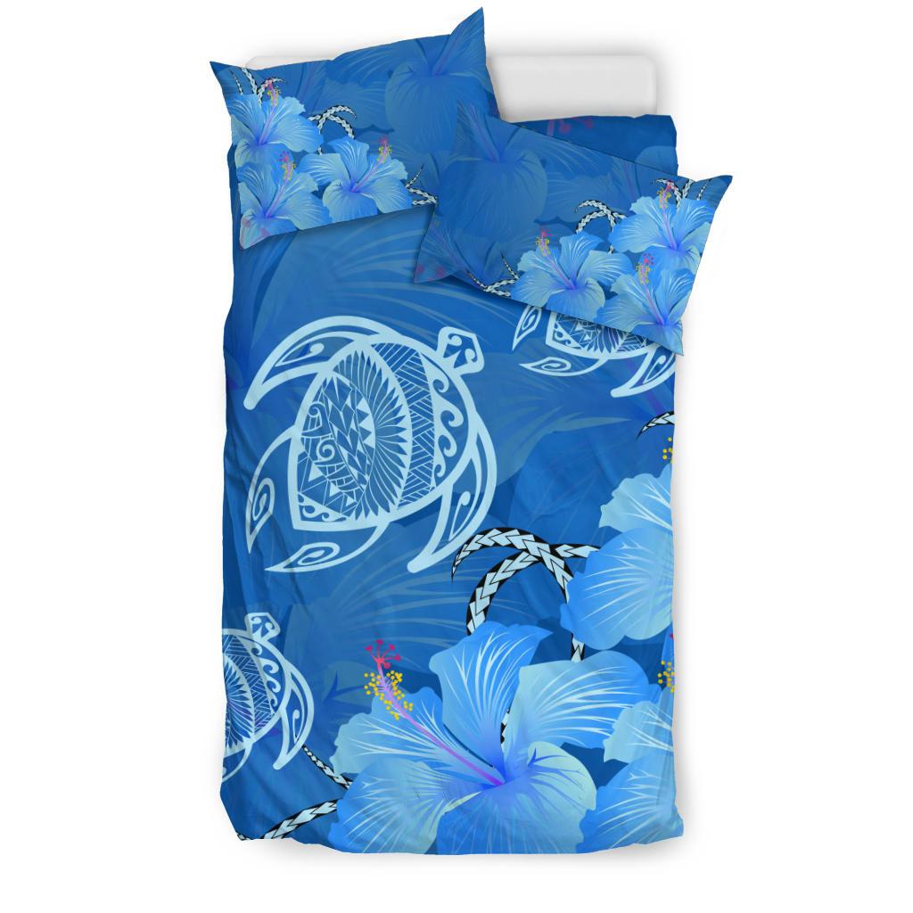 Hawaii Bedding Set - Hawaii Blue Hibiscus Turtle Polynesian Bedding Set - Polynesian Pride