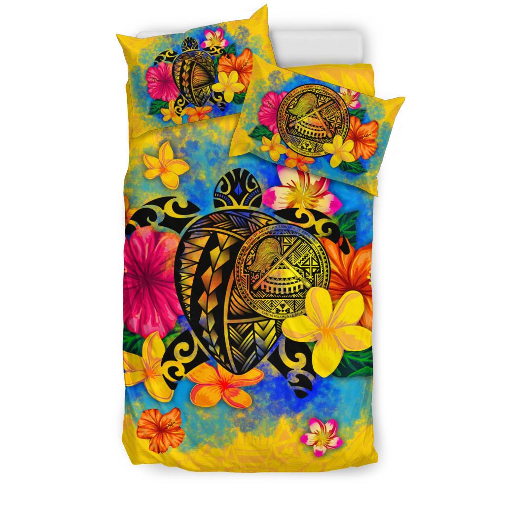 American Samoa Polynesian Bedding Set - Turtle with Plumeria and Hibiscus - Polynesian Pride