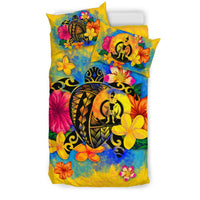 Vanuatu Polynesian Bedding Set - Turtle with Plumeria and Hibiscus - Polynesian Pride
