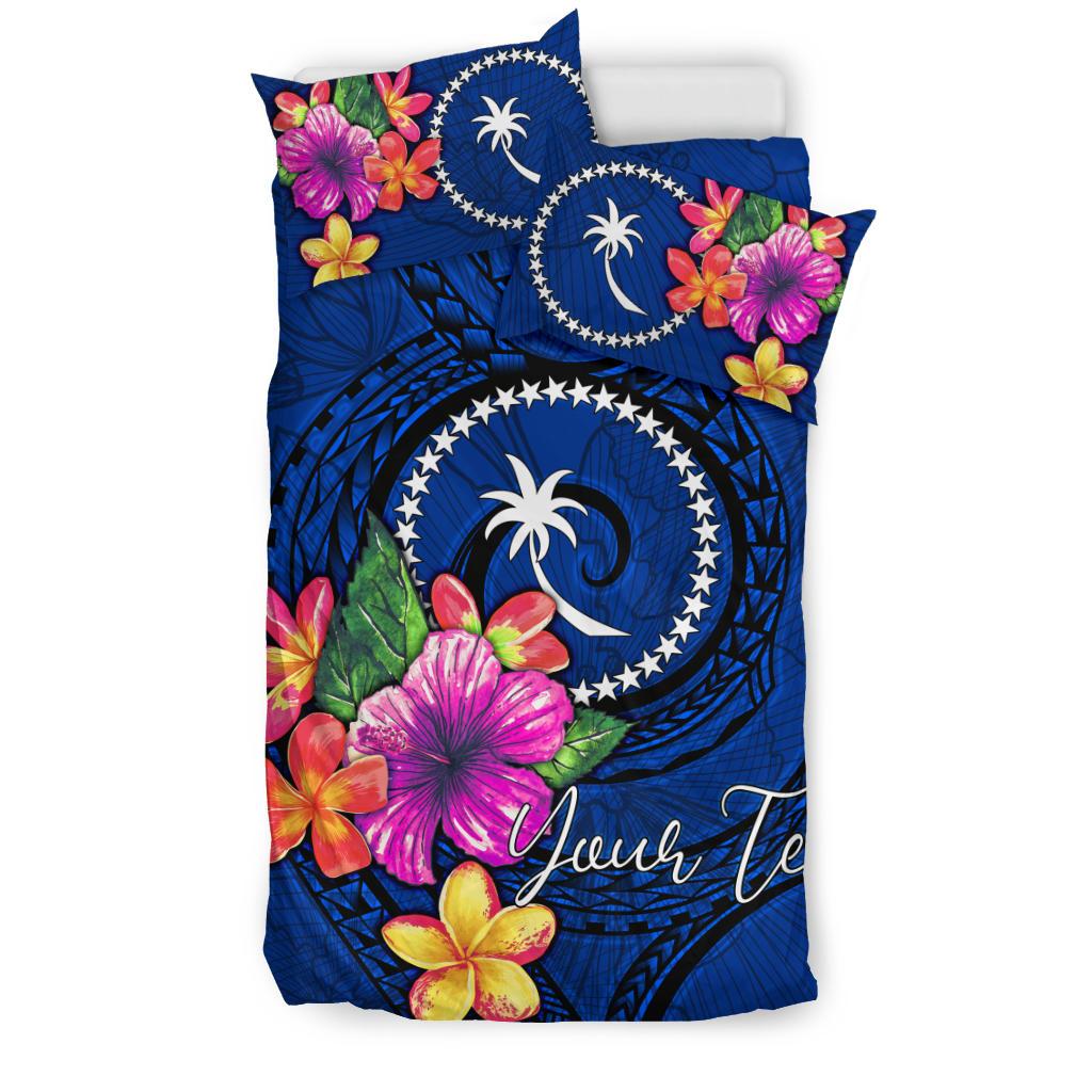 Micronesia Custom Personalised Bedding Set - Chuuk Duvet Cover Set Floral With Seal Blue - Polynesian Pride