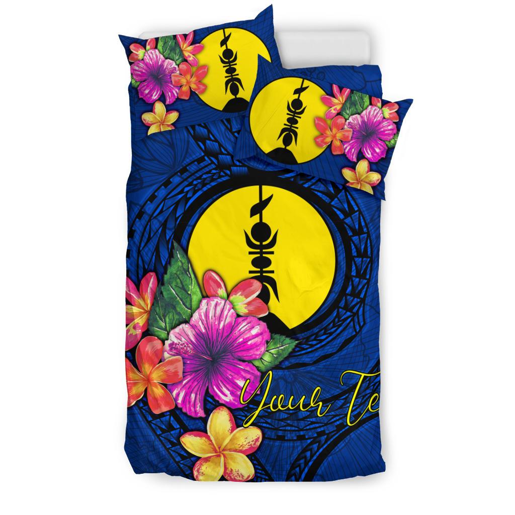 Polynesian Custom Personalised Bedding Set - New Caledonia Duvet Cover Set Floral With Seal Blue - Polynesian Pride