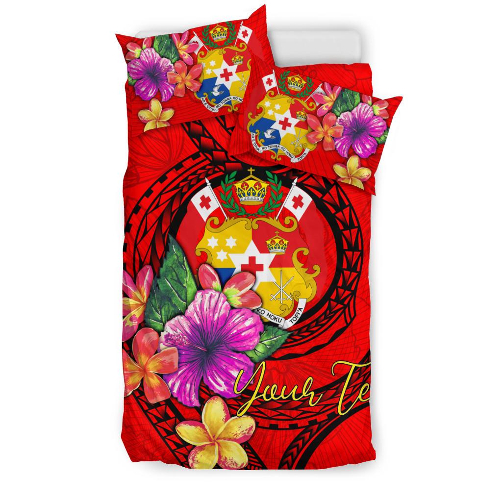 Tonga Polynesian Custom Personalised Bedding Set - Floral With Seal Red - Polynesian Pride