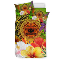 Samoa Polynesian Bedding Set - Manta Ray Tropical Flowers (Reggae) - Polynesian Pride