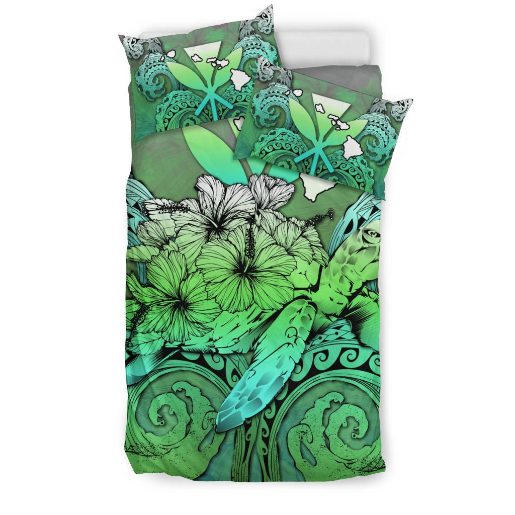 Hawaii Turtle Wave Polynesian Bedding Set - Hey Style Green - Polynesian Pride