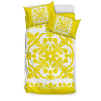 Hawaiian Bedding Set Royal Pattern - Yellow And White - Polynesian Pride