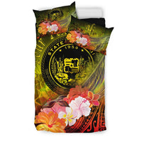 Polynesian Hawaii Custom Personalised Bedding Set - Humpback Whale with Tropical Flowers (Yellow) - Polynesian Pride