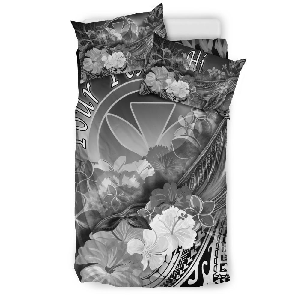 Polynesian Hawaii Custom Personalised Bedding Set - Kanaka Maoli Humpback Whale with Tropical Flowers (White) - Polynesian Pride