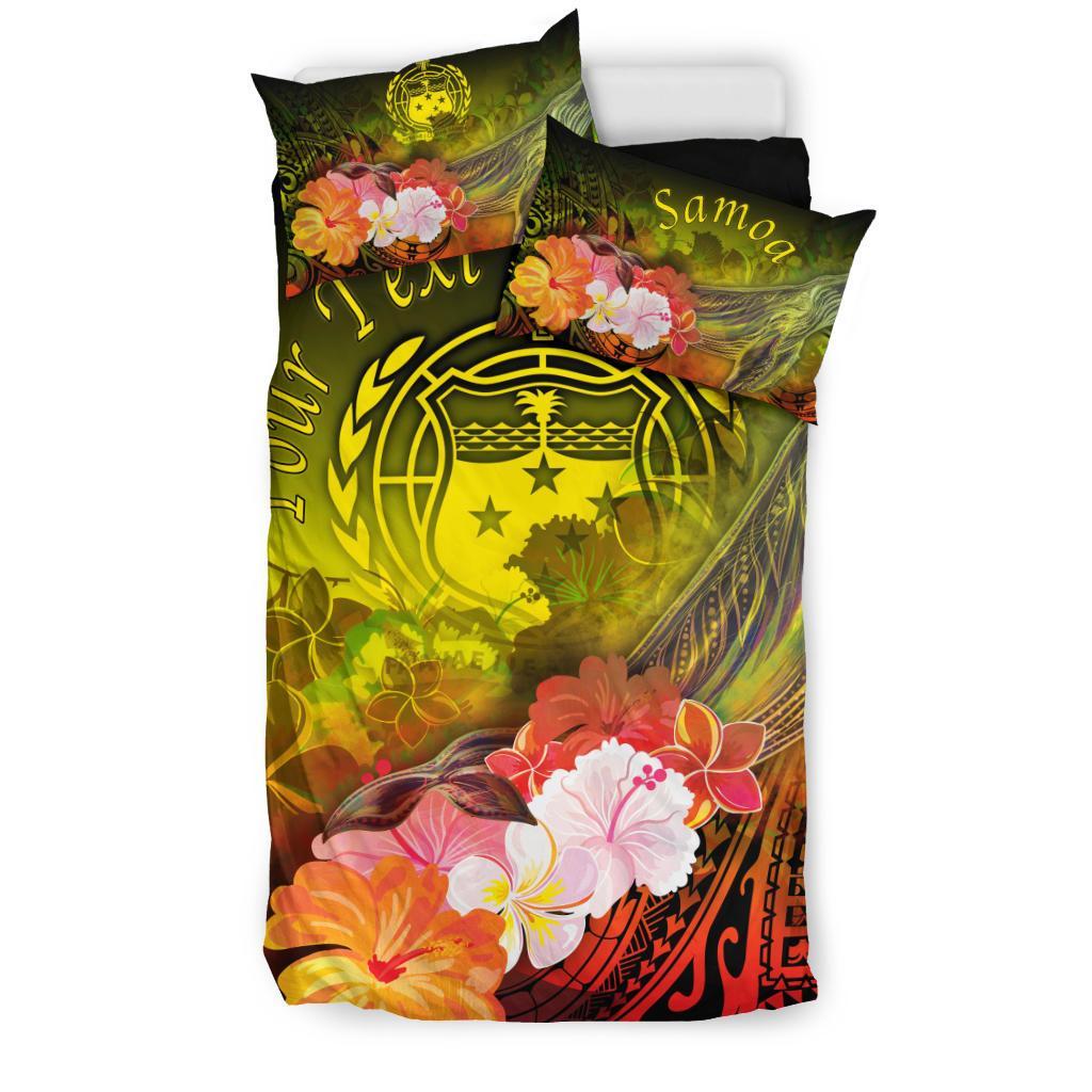 Custom Personalised Samoa Bedding Set- Humpback Whale with Tropical Flowers (Yellow) - Polynesian Pride