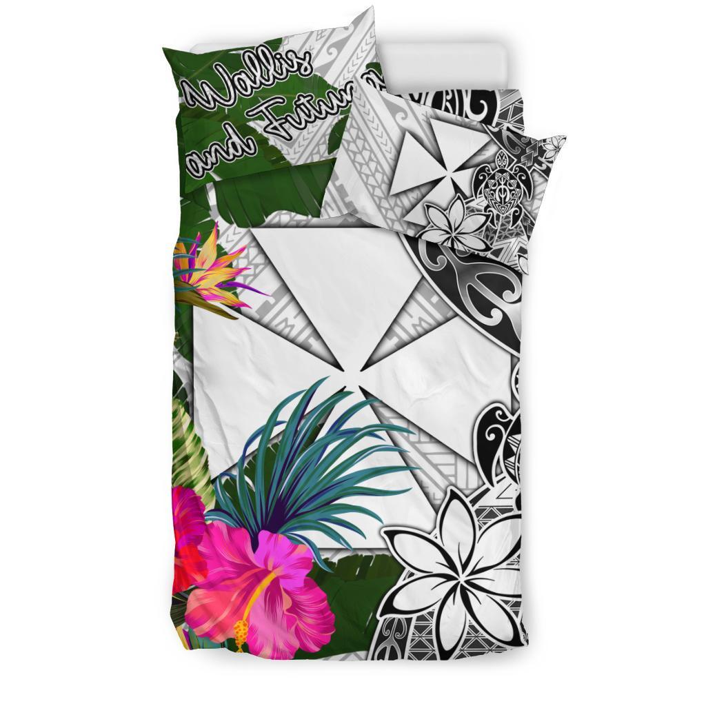 Wallis And Futuna Bedding Set White - Turtle Plumeria Banana Leaf - Polynesian Pride
