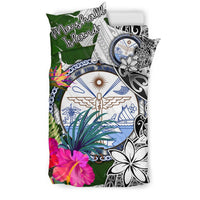 Marshall Islands Bedding Set White - Turtle Plumeria Banana Leaf Crest - Polynesian Pride