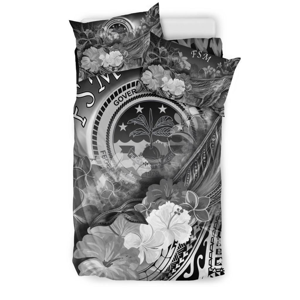 Federated States of Micronesia Bedding Set - Humpback Whale with Tropical Flowers (White) - Polynesian Pride