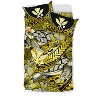 Kanaka Maoli (Hawaiian) Bedding Set - Waves Polynesian Turtle Hibiscus (Yellow) - Polynesian Pride