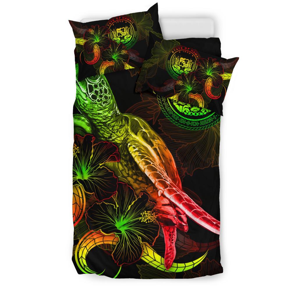 Hawaii Polynesian Bedding Set - Turtle With Blooming Hibiscus Reggae - Polynesian Pride