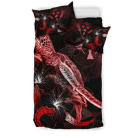 Kosrae Polynesian Bedding Set - Turtle With Blooming Hibiscus Red - Polynesian Pride