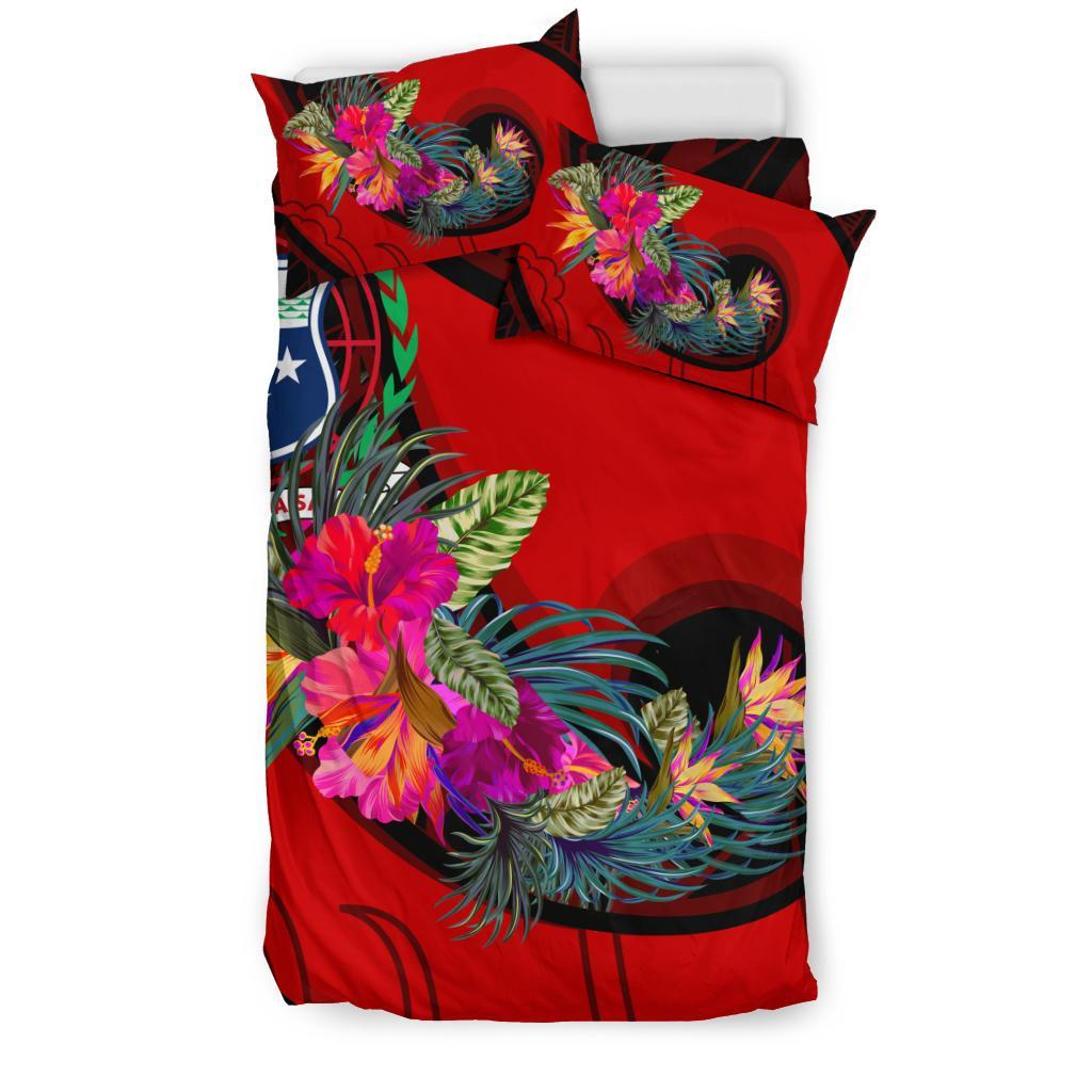 Samoa Bedding Set - Polynesian Hook And Hibiscus (Red) - Polynesian Pride