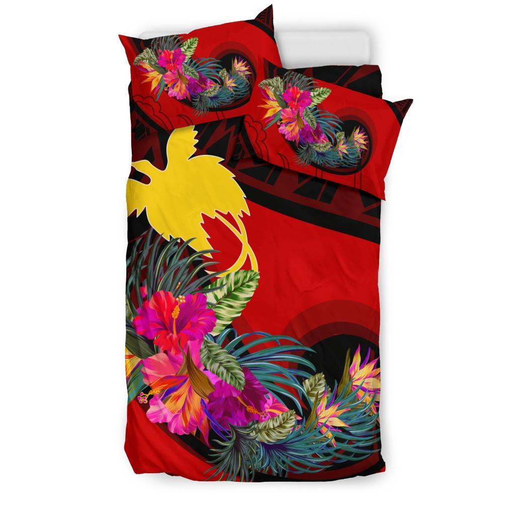 Papua New Guinea Bedding Set - Polynesian Hook And Hibiscus (Red) - Polynesian Pride