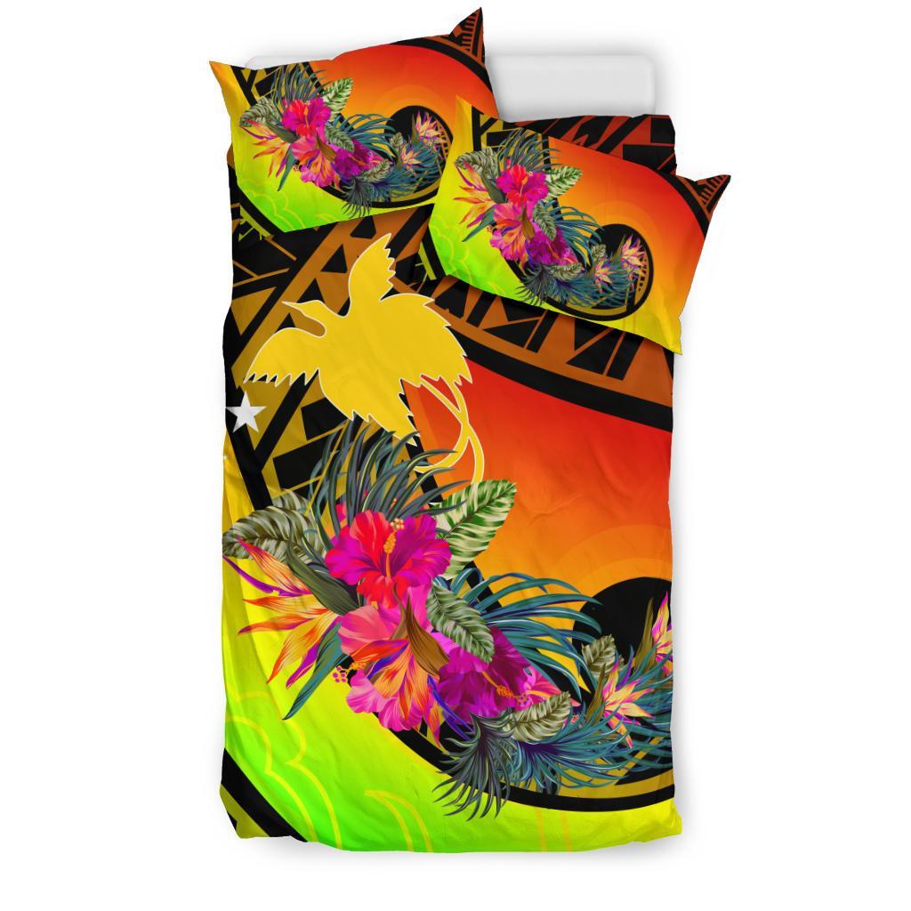 Papua New Guinea Bedding Set - Polynesian Hook And Hibiscus (Raggae) - Polynesian Pride