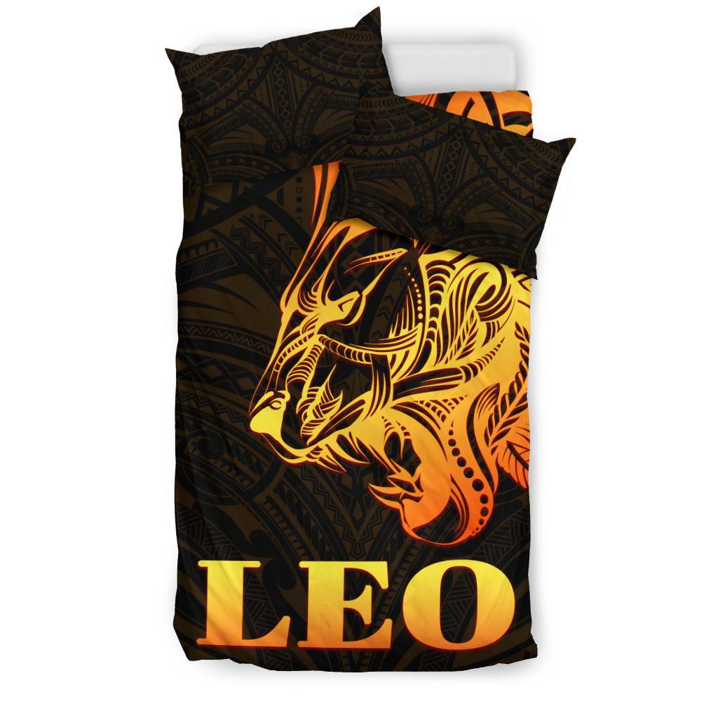 Sun In Leo Zodiac Bedding Set Polynesian Tattoo Simple - Orange Black - Polynesian Pride