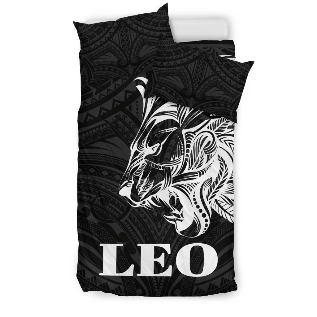 Sun In Leo Zodiac Bedding Set Polynesian Tattoo Simple - White - Polynesian Pride