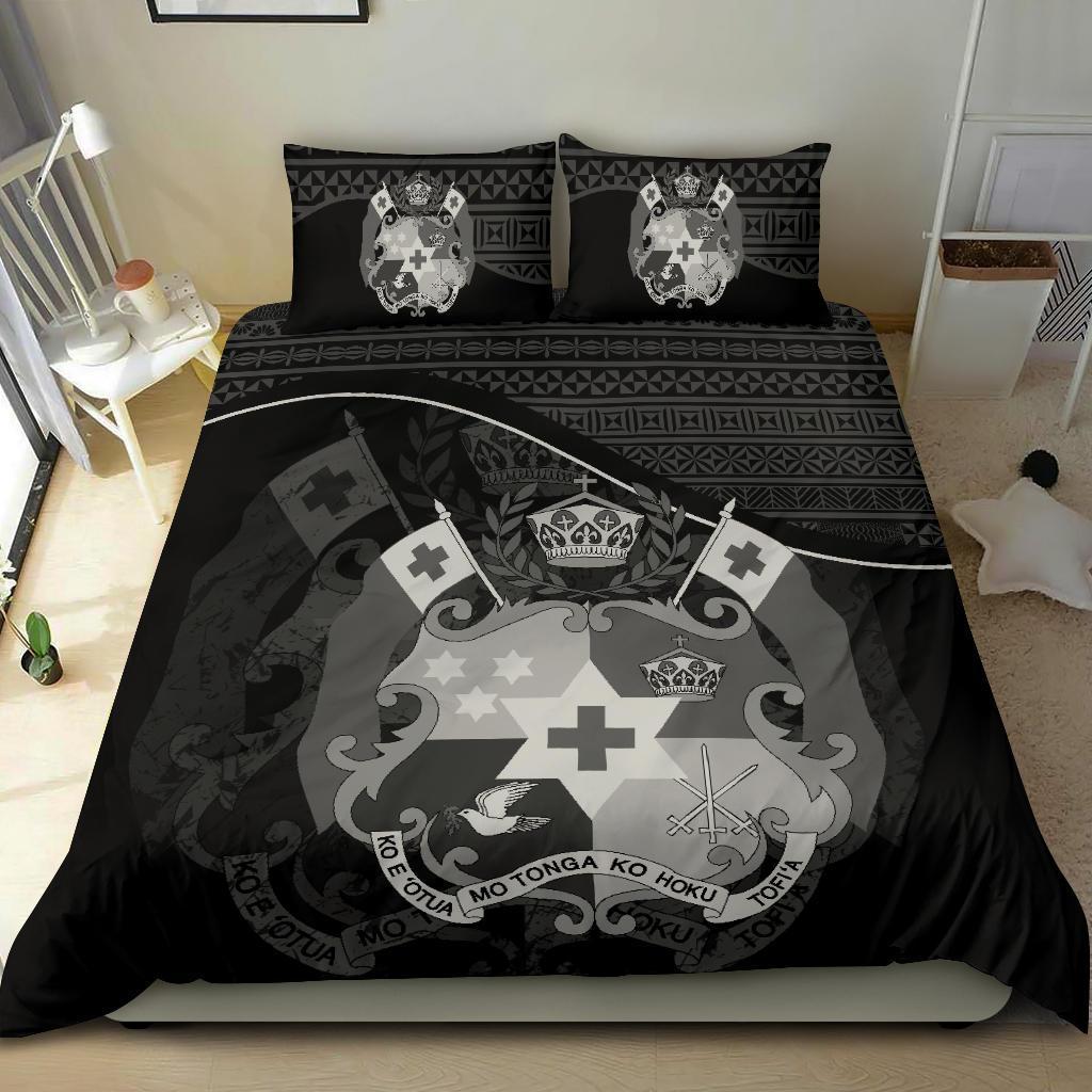 Tonga Duvet Cover Set - Tonga Coat Of Arms Black - Polynesian Pride
