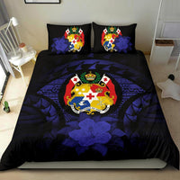 Tonga Duvet Cover Set - Tonga Coat Of Arms & Dark Blue Hibiscus - Polynesian Pride
