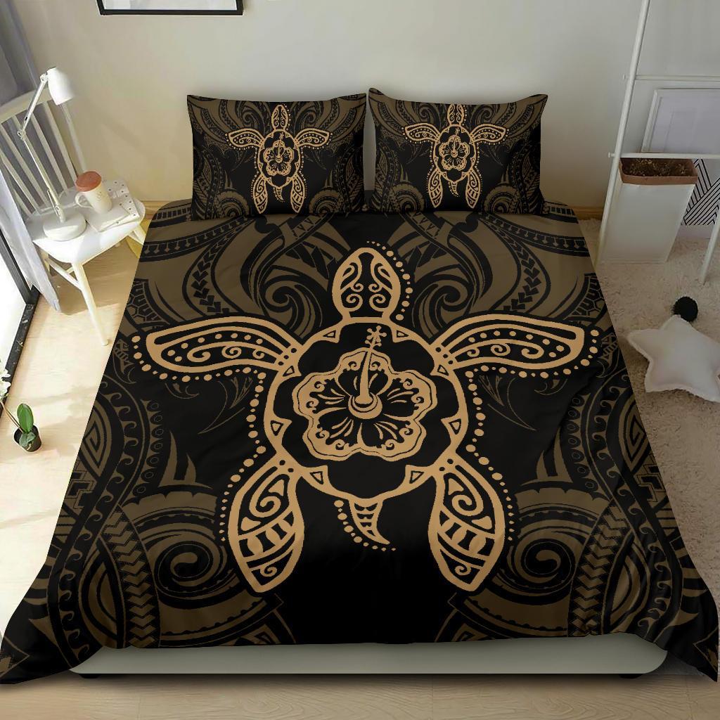 Hawaiian Turtle Hibiscus Polynesian Bedding Set Gold - Polynesian Pride