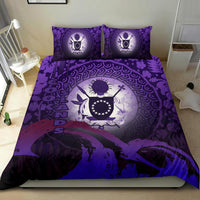 Cook Islands Duvet Cover Set - Cook Islands Coat Of Arms Wave and Hibiscus Purple - Polynesian Pride