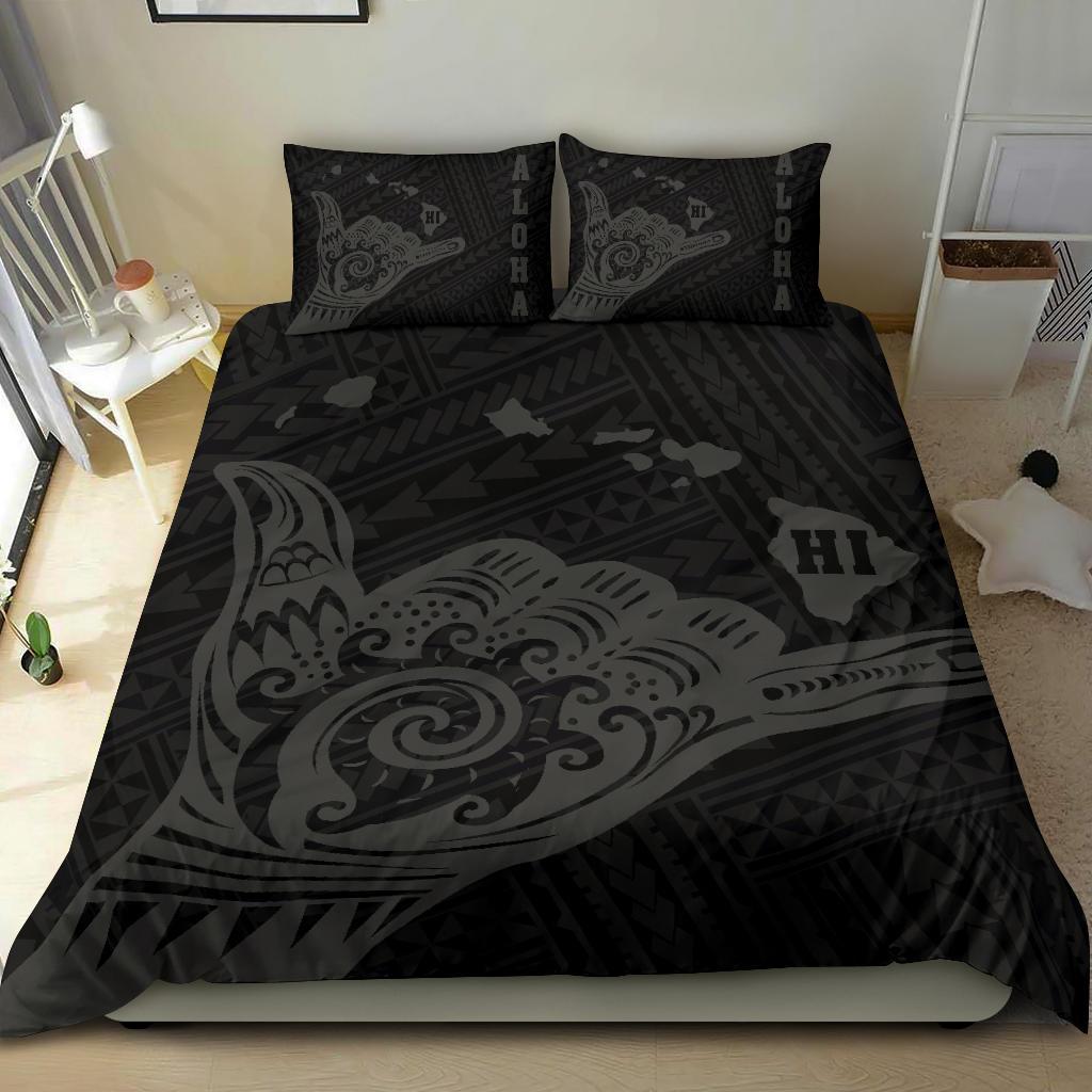 Hawaiian Map Shaka Grey Polynesian Bedding Set - Polynesian Pride