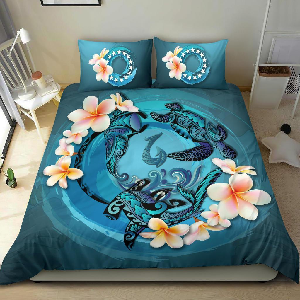 Cook Islands Bedding Set - Blue Plumeria Animal Tattoo - Polynesian Pride