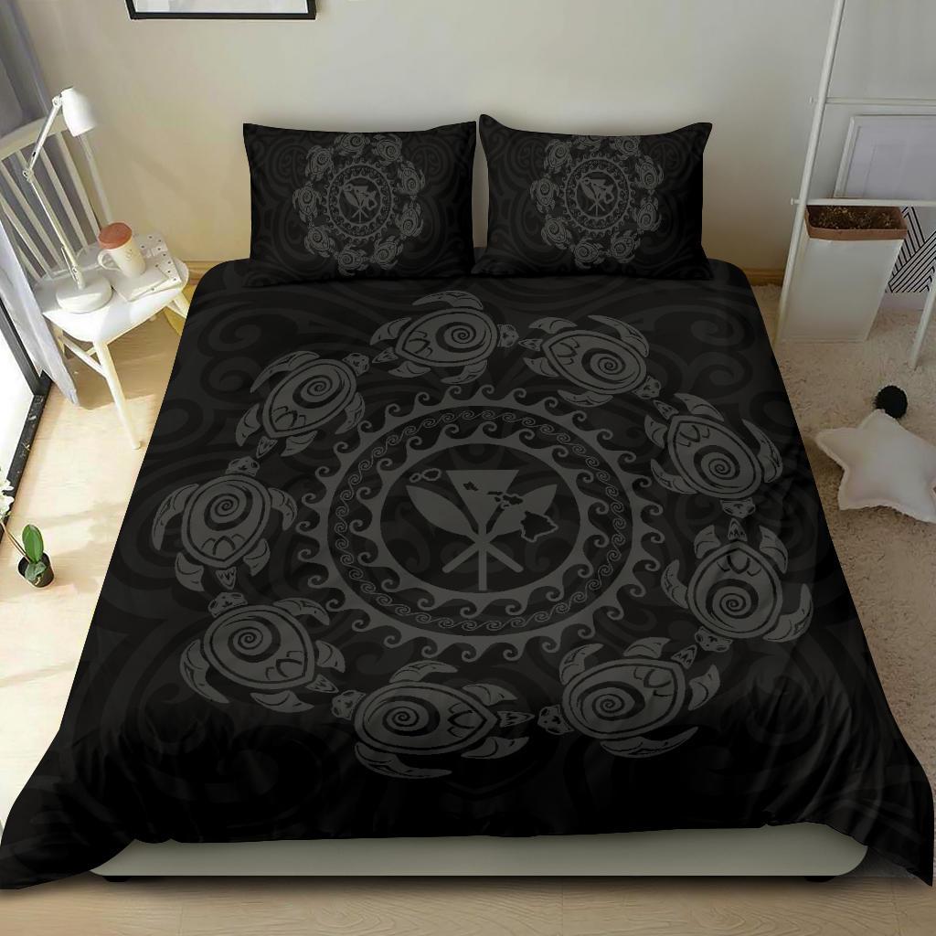 Hawaiian Map Kanaka Turtles Circle Style Gray Polynesian Bedding Set - Polynesian Pride