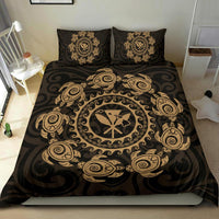 Hawaiian Map Kanaka Turtles Circle Style Gold Polynesian Bedding Set - Polynesian Pride