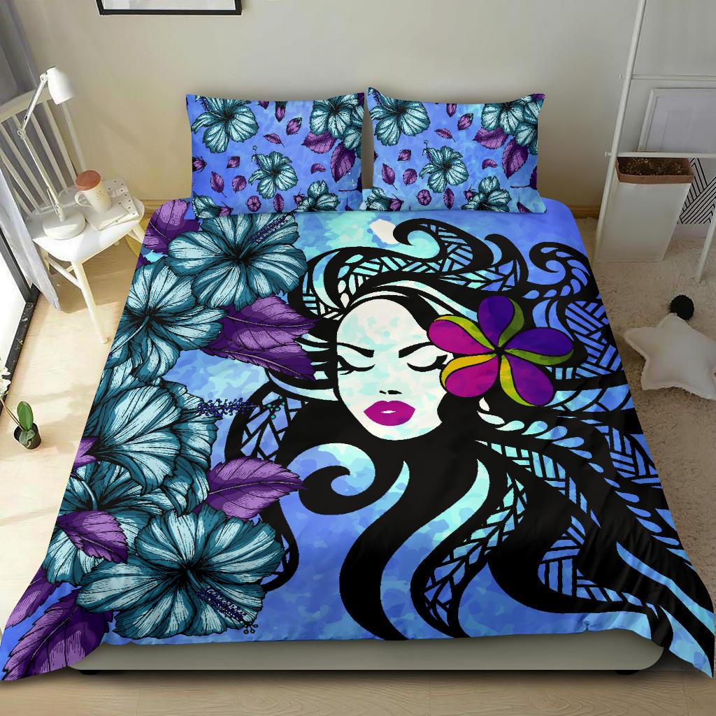Hawaiian Hibiscus Plumeria Hula Girl Polynesian Bedding Set - Polynesian Pride